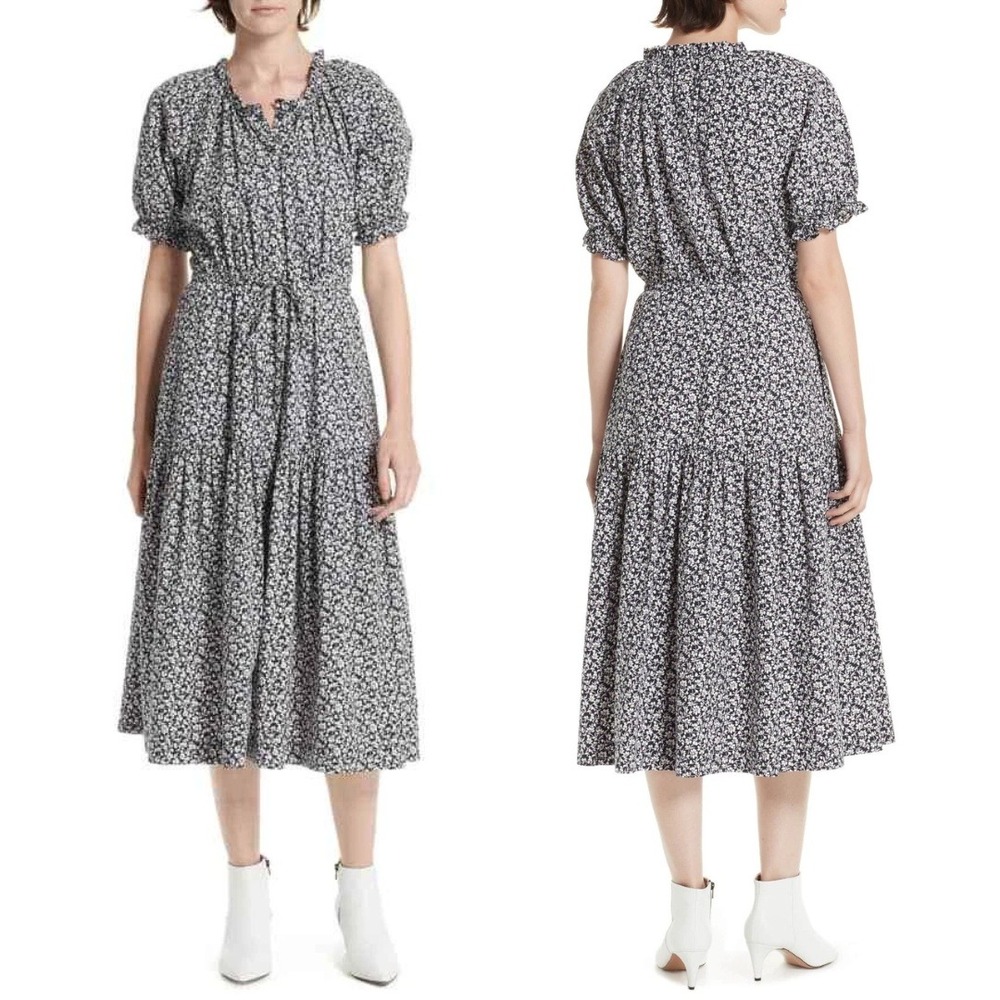 Rebecca Taylor Dress Womens Small Midi Floral Puff Sleeve La Vie Cottagecore